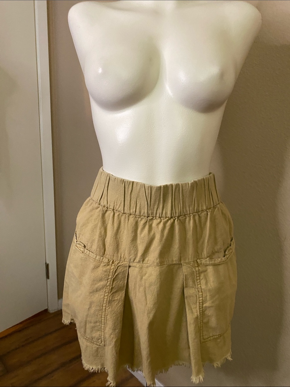 Free People Camel Tan elastic Waist boho festival skirt XS